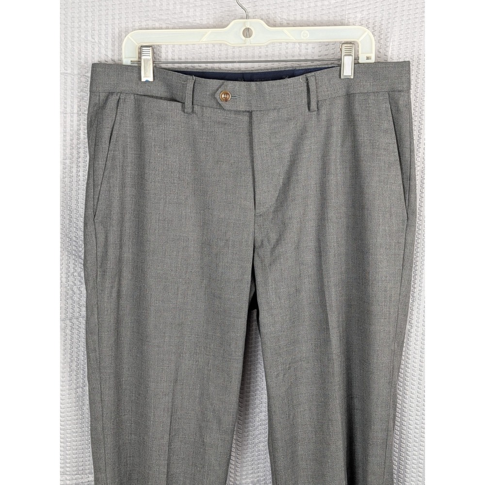 Cremieux Mens Grey Flat Front Dress Pants Trousers 34x32 Tailored Fit